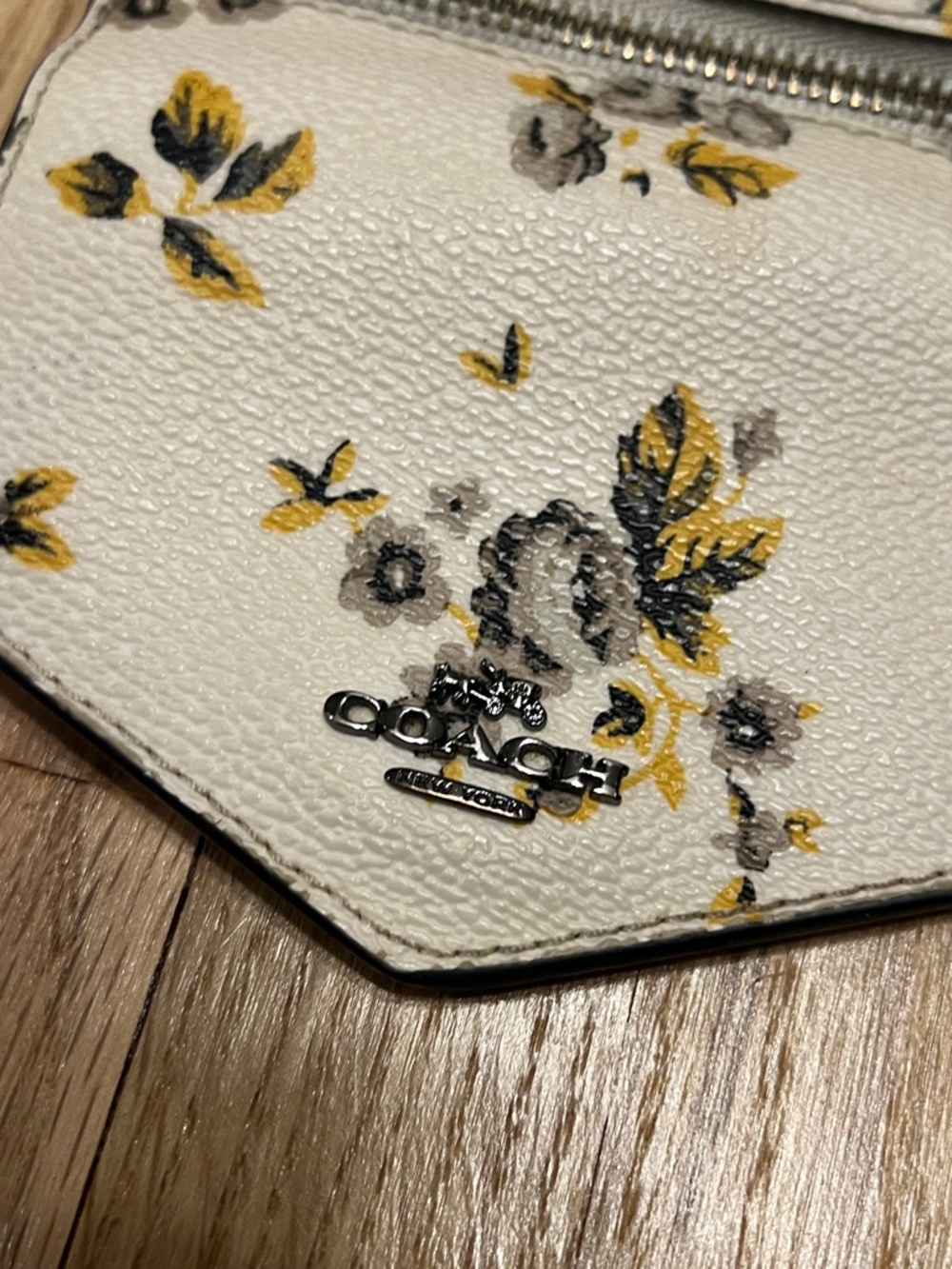 Coach Cream Floral Compact Wallet with Yellow and Gray Flowers - Picture 5 of 7